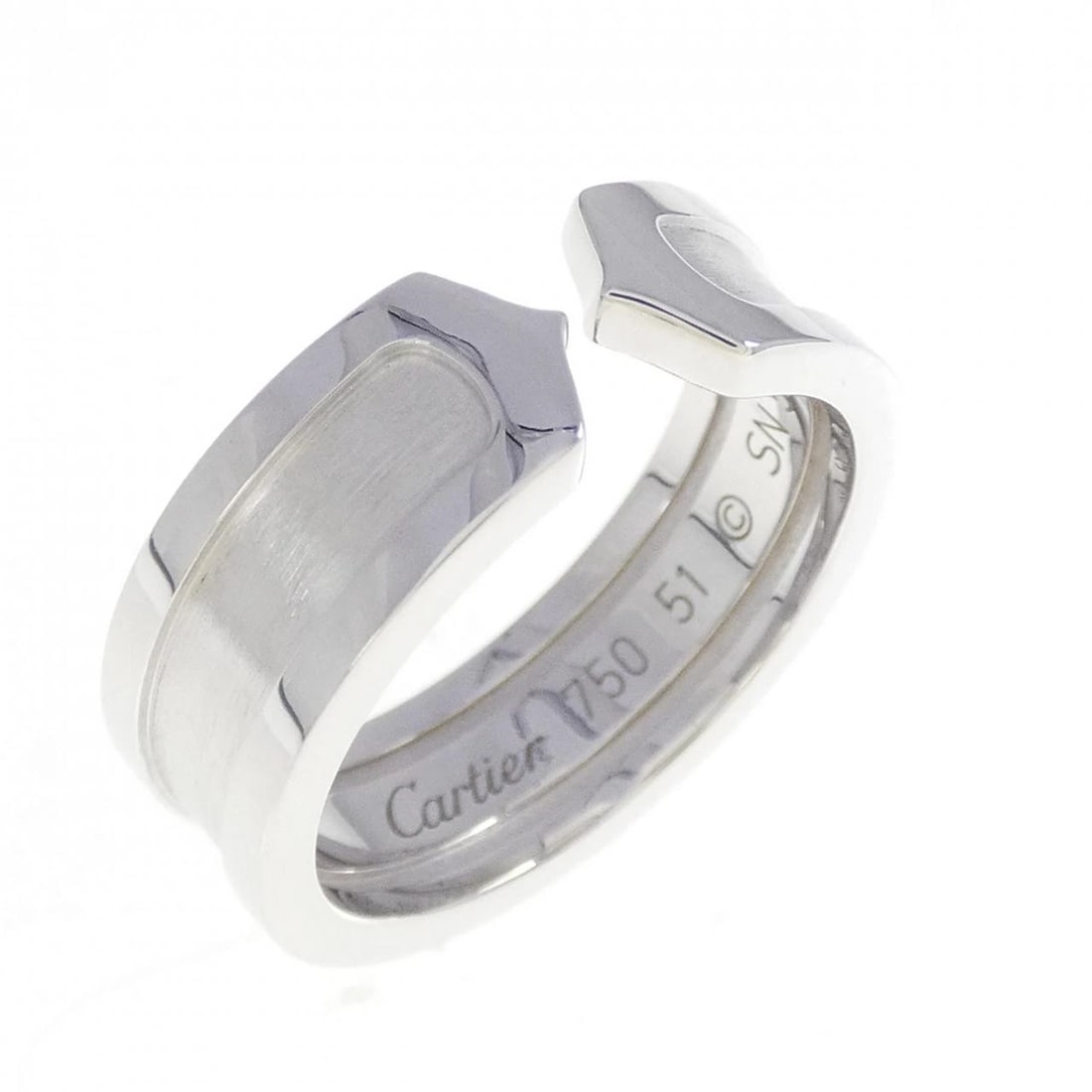 CARTIER C2 SMALL RING: Cartier C2 Small Ring Brand: CARTIER Type: Cartier ring Material: 750 white gold, Color: white gold Size: US5 3/4 Accessories: None Accessories Notice: When purchasing pre-owned goods, please refer