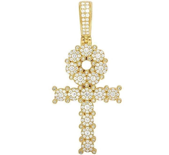 14K YELLOW GOLD GENUINE DIAMOND CLUSTER ANKH CROSS PENDANT: 14K Yellow Gold Genuine Diamond Cluster Ankh Cross Pendant Brand: None Type: Pendant Material: 14k Yellow Gold, Main Stone/Creation Natural Color: Yellow Gold Size: Dimension 2" Accessories: None