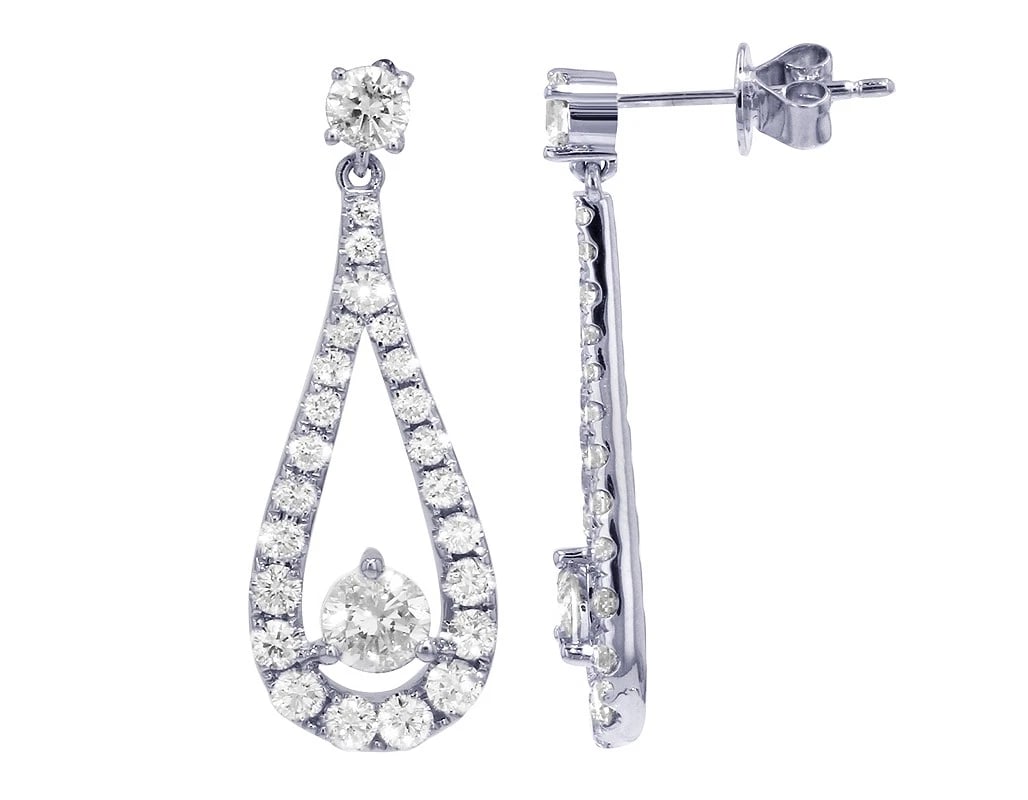 SOLITAIRE DIAMOND DANGLE DROP EARRINGS 14K WHITE GOLD: Solitaire Diamond Dangle Drop Earrings 14K White Gold Brand: None Type: Earrings Material: 14K White Gold, Main Stone/Creation Natural Color: White Gold Size: Dimension(s) 10MM 1" Accessories: Non