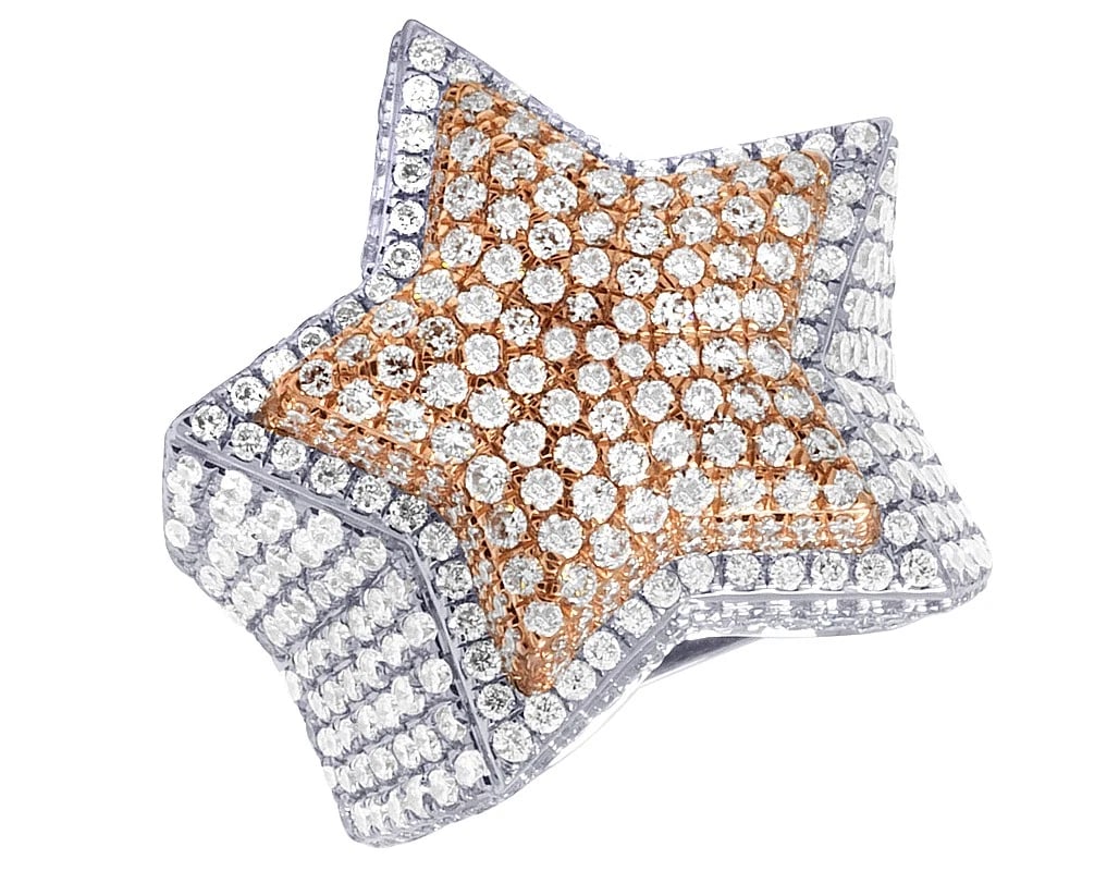10K TWO-TONE ROSE WHITE GOLD DIAMOND SUPER STAR RING: 10K Two-Tone Rose White Gold Diamond Super Star Ring Brand: None Type: Ring Material: 10KRose White Gold, Main Stone/Creation Natural Color: Multi-Tone Size: 8 US Accessories: None Accesso