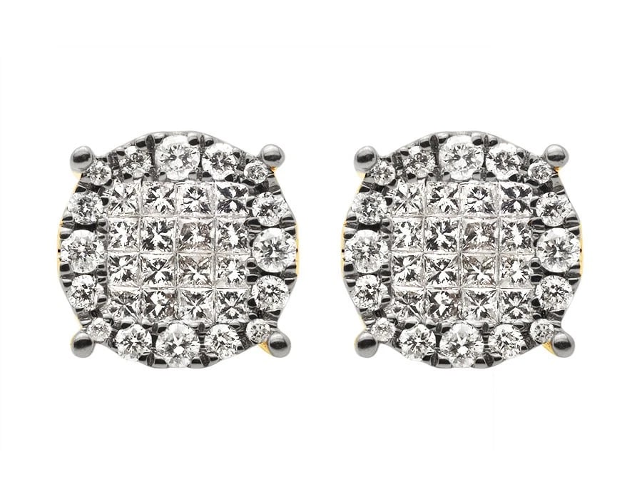 14K YELLOW GOLD PRINCESS INVISIBLE CLUSTER DIAMOND STUD EARRINGS: 14K Yellow Gold Princess Invisible Cluster Diamond Stud Earrings Brand: None Type: Earrings Material: 10K Yellow Gold, Main Stone/Creation Natural Color: Yellow Size: Dimension 9mm Accessories: No