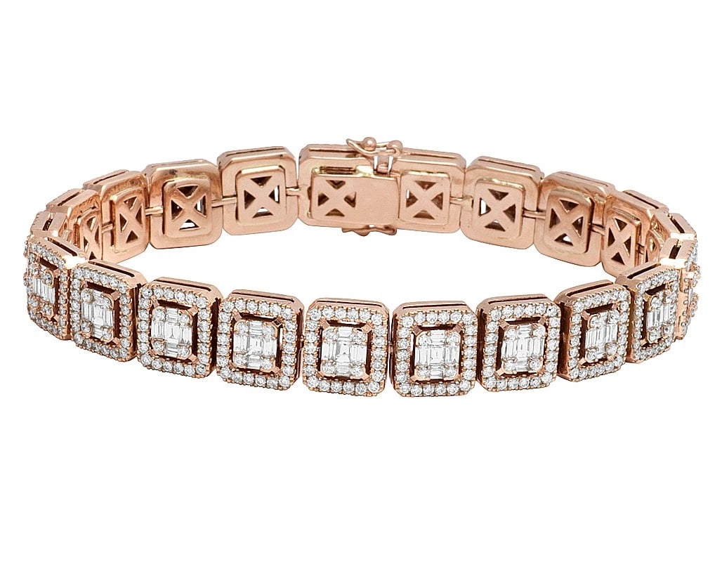 MENS SQUARE BAGUETTE DIAMOND 10K ROSE GOLD BRACELET (1 of 4)