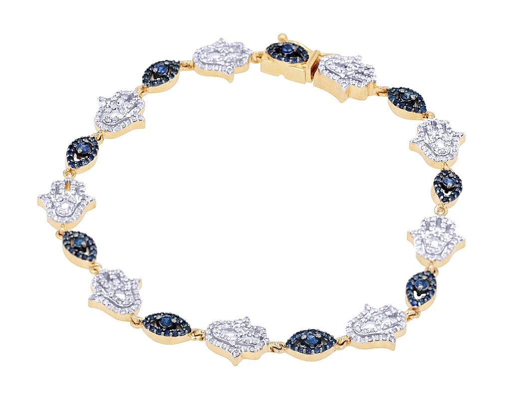 HAMSA AND BLUE DIAMOND EVIL EYE DIAMOND BRACELET (1 of 2)