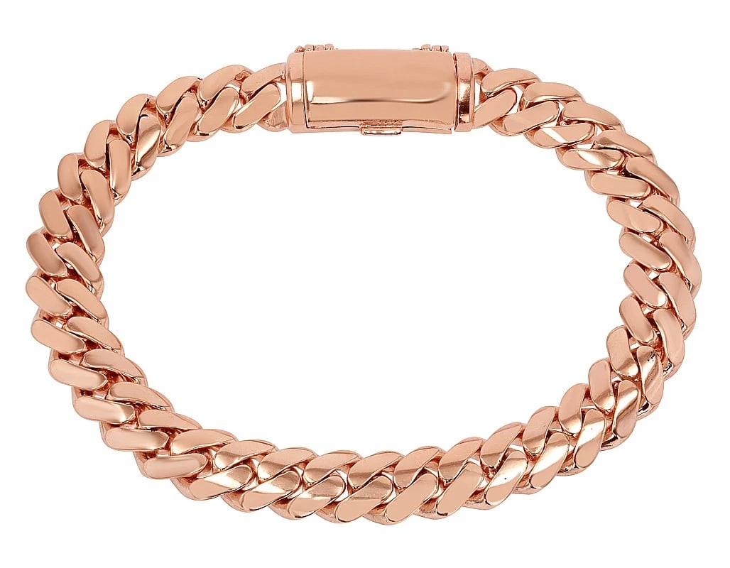 CURB SOLID MIAMI CUBAN LINK CHAIN BRACELET 14K ROSE GOLD: Curb Solid Miami Cuban Link Chain Bracelet 14K Rose Gold Brand: None Type: Bracelet Material: 14K Rose Gold, Color: Rose Gold Size: Dimension(s) Length 9", Width 9MM Accessories: None Accessories