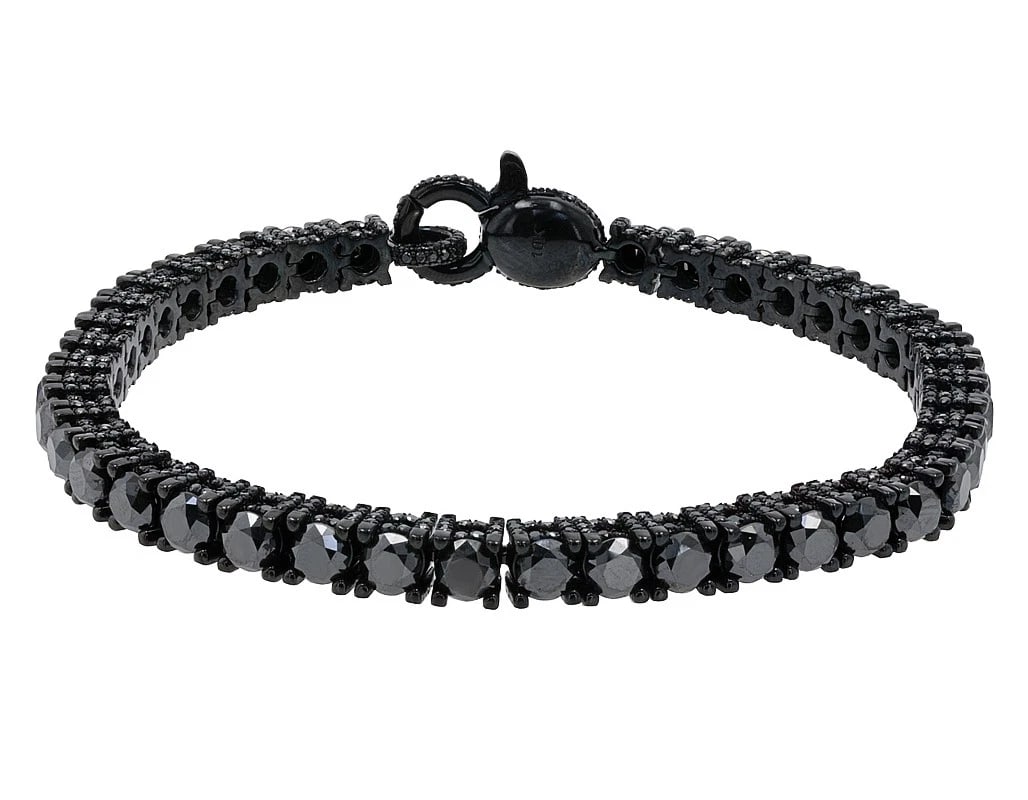 BLACK DIAMOND DOUBLE ROW TENNIS BRACELET: Black Diamond Double Row Tennis Bracelet Brand: None Type: Bracelet Material: 10K Yellow Gold, Main Stone/Creation Natural Color: Black Size: Dimension 8" 30 PTR Accessories: None Accessor