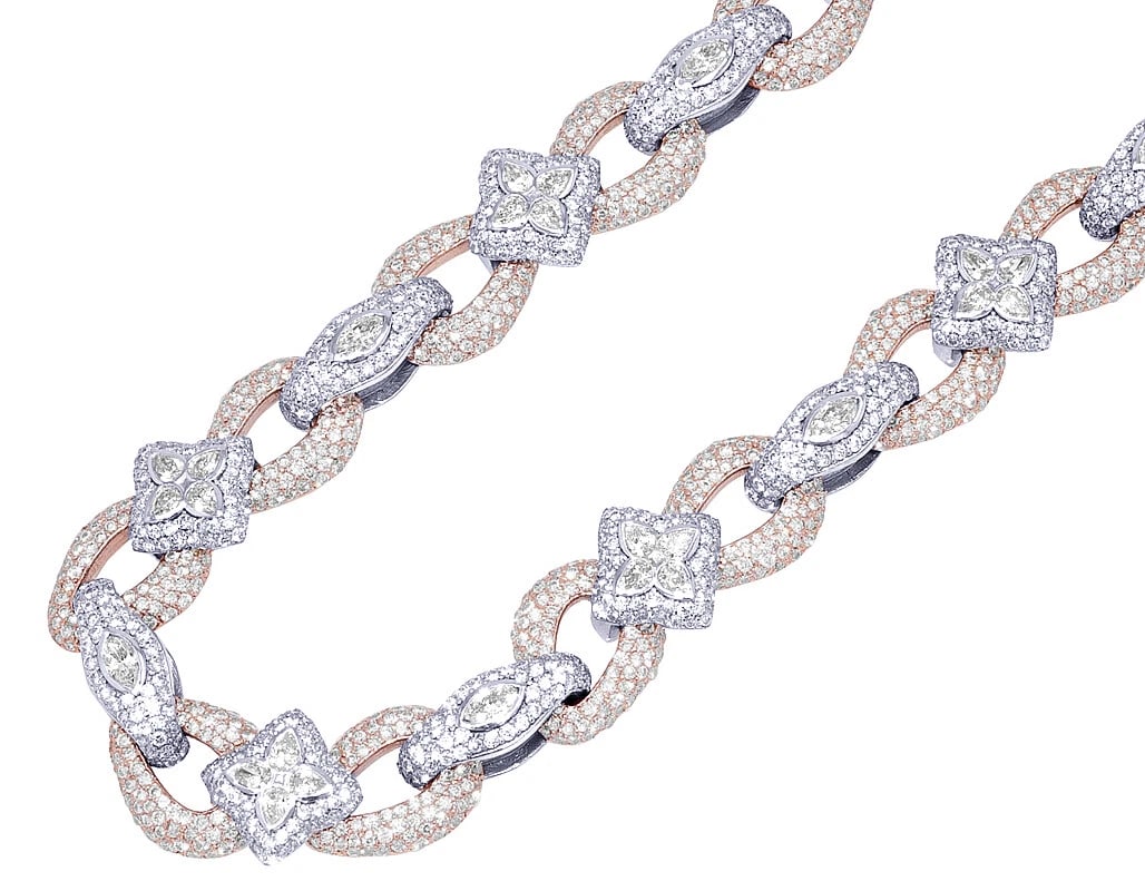 PEAR-MARQUISE DIAMOND INFINITY NECKLACE 10K ROSE-WHITE GOLD: Pear-Marquise Diamond Infinity Necklace 10K Rose-White Gold Brand: None Type: Necklace Material: 10k Multi-Tone Gold, Main Stone/Creation Natural Color: Multi-Tone Size: Length 22" Width 12.0mm