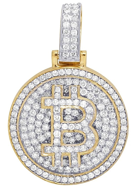 MENS 10K YELLOW GOLD MEDALLION BITCOIN DIAMOND PENDANT: Mens 10K Yellow Gold Medallion Bitcoin Diamond Pendant Brand: None Type: Pendant Material: 10K Yellow Gold, Main Stone/Creation Natural Color: Yellow Gold Size: Dimension 1.5inch Accessories: None