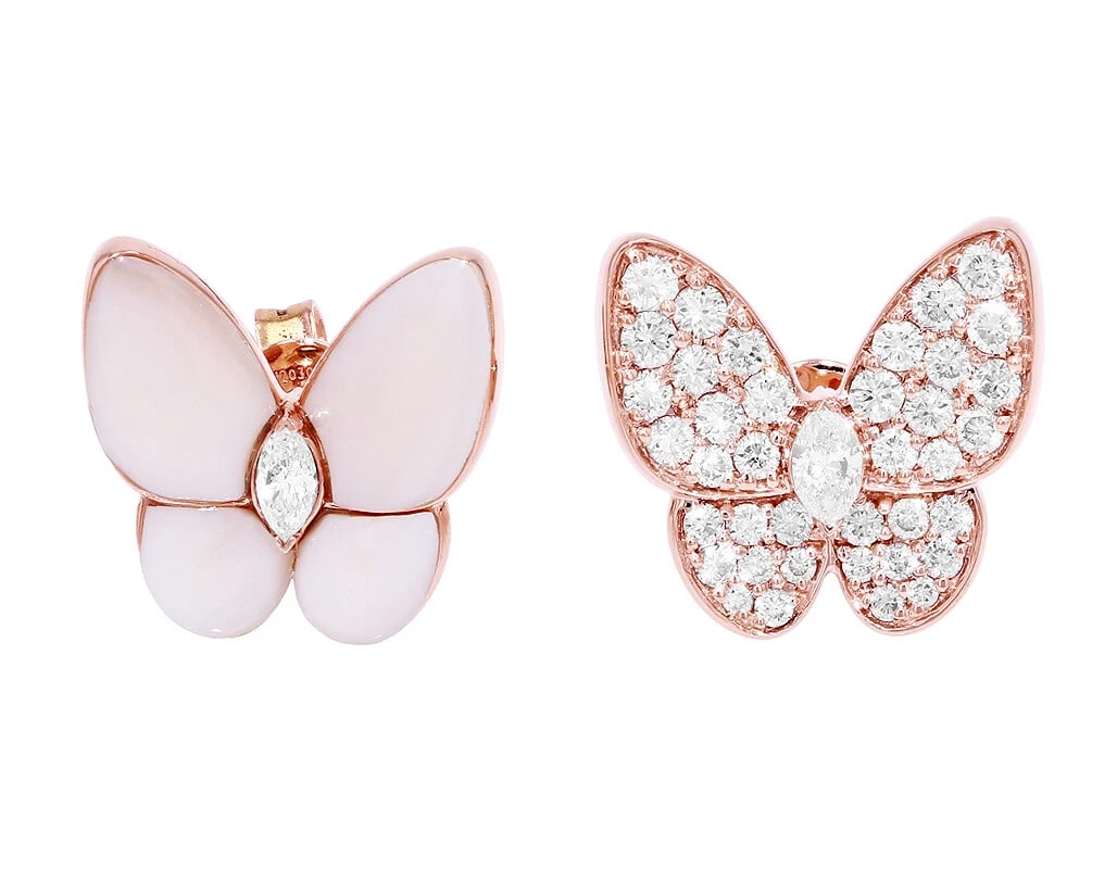 LADIES MARQUISE DIAMOND BUTTERFLY EARRINGS 14K ROSE GOLD: Ladies Marquise Diamond Butterfly Earrings 14K Rose Gold Brand: None Type: Earrings Material: 14K Rose Gold, Color: Main Stone Color White Size: Dimension L 15mm x W 19mm Accessories: None