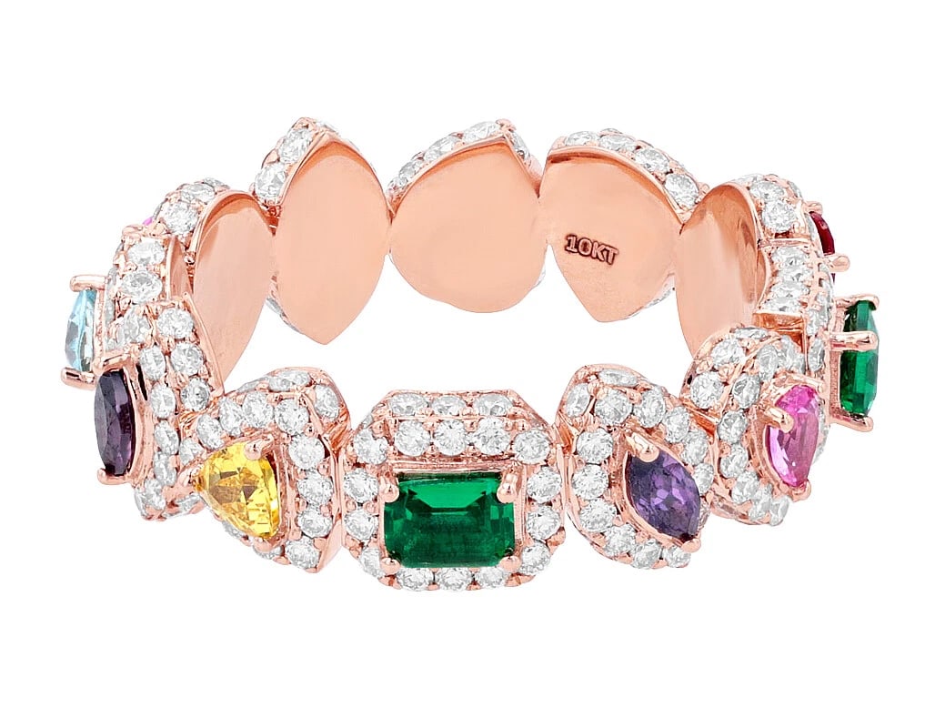PRISMATIC RAINBOW MULTI GEMS DIAMONDS RING - 2
