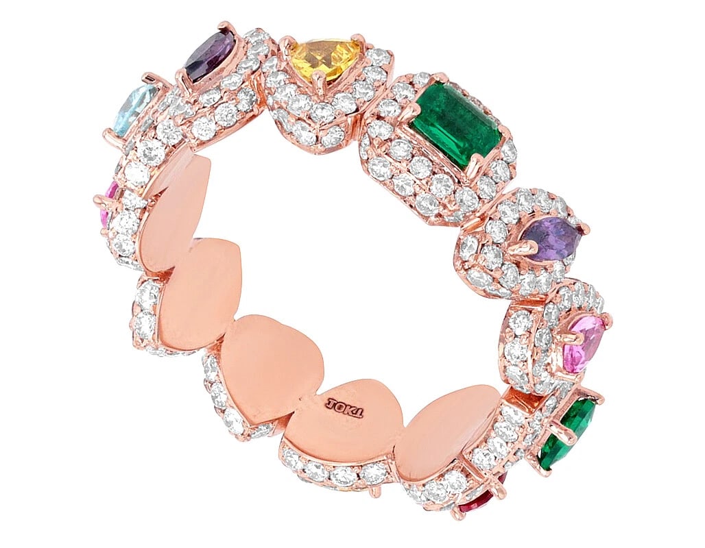 PRISMATIC RAINBOW MULTI GEMS DIAMONDS RING - 3