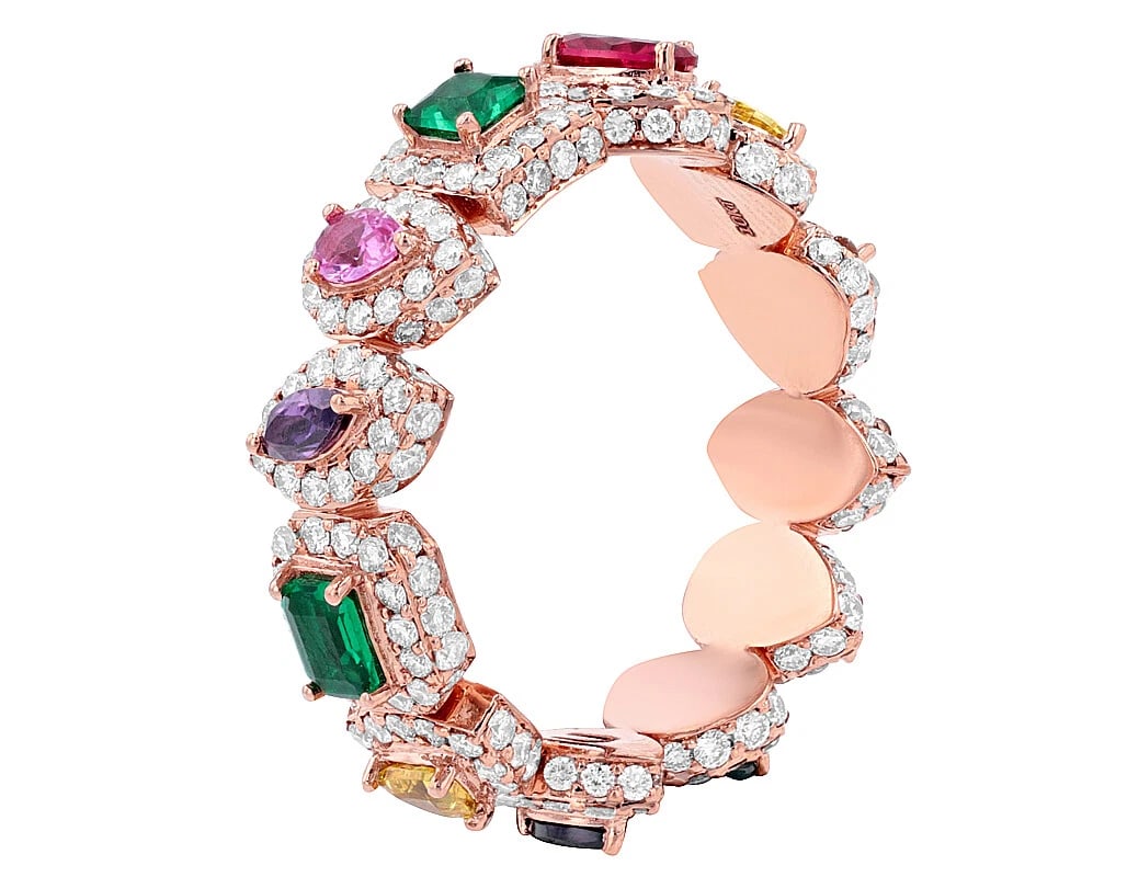 PRISMATIC RAINBOW MULTI GEMS DIAMONDS RING - 4