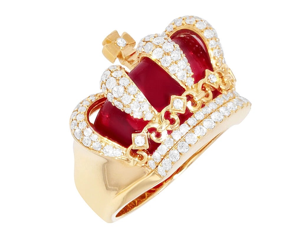 KING CROWN DIAMOND PINKY RING WITH RED YELLOW GOLD (1 of 7)
