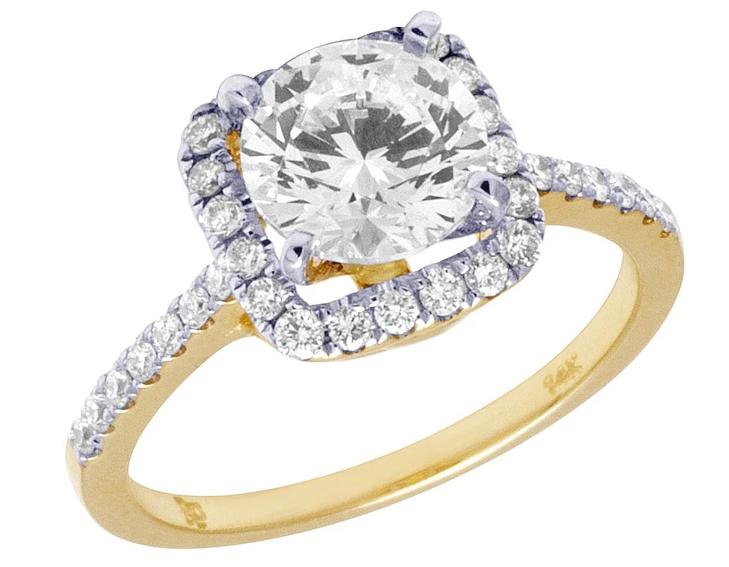 14K YELLOW GOLD DIAMOND HALO SOLITAIRE SEMI RING: 14K Yellow Gold Diamond Halo Solitaire Semi Ring Brand: None Type: Ring Material: 14K Yellow Gold, Main Stone/Creation Natural Color: Yellow Gold Size: 7 US Accessories: None Accessories N