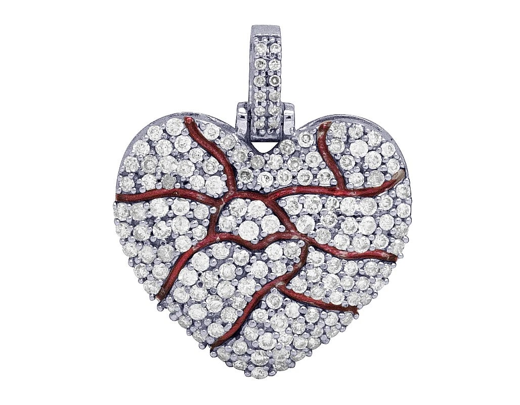 10K WHITE GOLD BROKEN BLEEDING DIAMOND HEART PENDANT CHARM: 10K White Gold Broken Bleeding Diamond Heart Pendant Charm Brand: None Type: Pendant Material: 10K White Gold, Main Stone/Creation Natural Color: White Gold Size: Dimension 1" Accessories: None