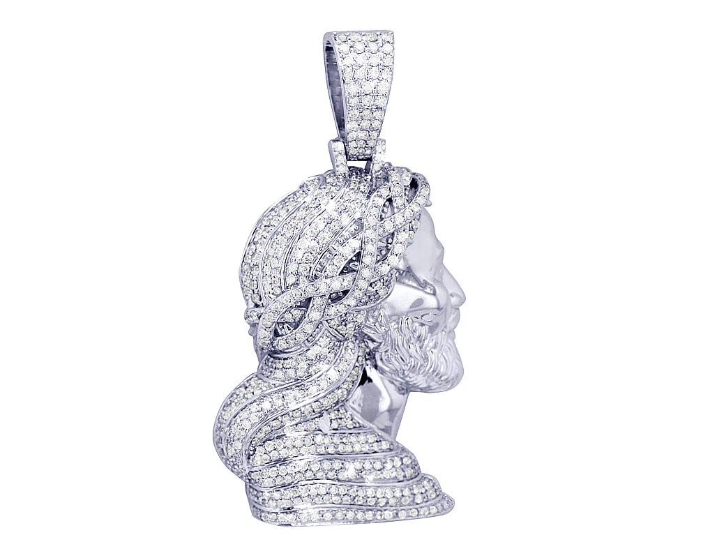 CROWNED DIAMOND PENDANT 10K WHITE GOLD: Crowned Diamond Pendant 10K White Gold Brand: None Type: Pendant Material: 10K White Gold, Main Stone/Creation Natural Color: White Gold Size: Dimension L 2.1" W 1" Accessories: None Acces