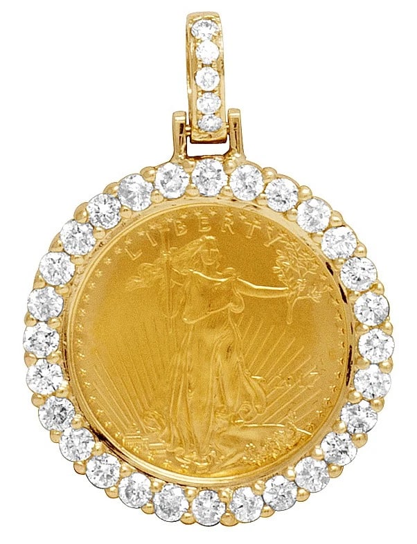 UNISEX DIAMOND PENDANT LIBERTY COIN 10K YELLOW GOLD: Unisex Diamond Pendant Liberty Coin 10K Yellow Gold Brand: None Type: Pendant Material: 10K Yellow Gold, Main Stone/Creation Natural Color: Yellow Gold Size: Dimension 1.1 inches Accessories: None