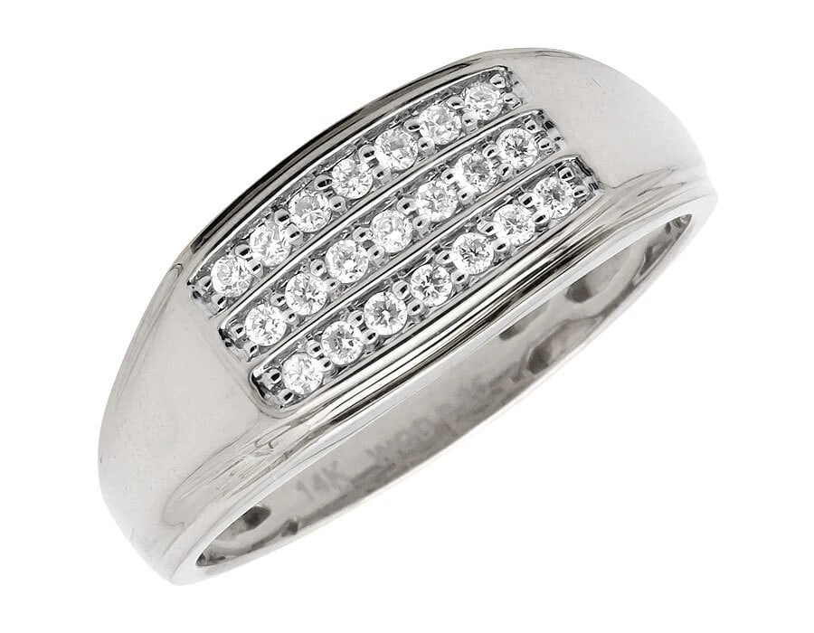 14K WHITE GOLD THREE ROWS PRONG-SET DIAMOND RING: 14k White Gold Three Rows Prong-Set Diamond Ring Brand: None Type: Ring Material: 14k White Gold, Main Stone/Creation Natural Color: White Gold Size: 10 US Accessories: None Accessories Notice: When
