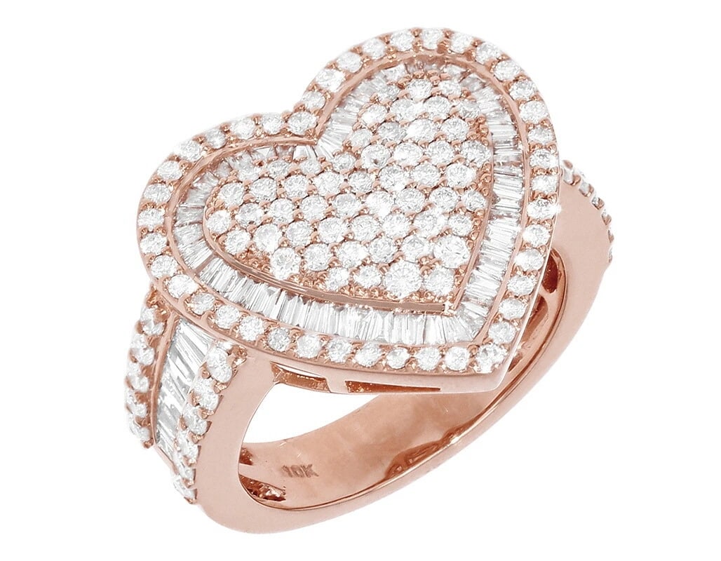 HEART BAGUETTE DIAMOND RING 10K ROSE GOLD: Heart Baguette Diamond Ring 10K Rose Gold Brand: None Type: Ring Material: 10K Rose Gold, Main Stone/Creation Natural Color: Rose Gold Size: 7 US Accessories: None Accessories Notice: When