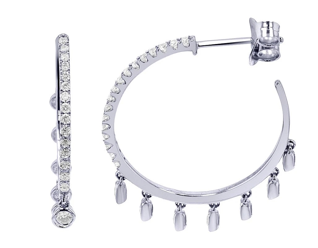 14K WHITE GOLD ROUND DIAMOND HOOP EARRINGS (1 of 4)