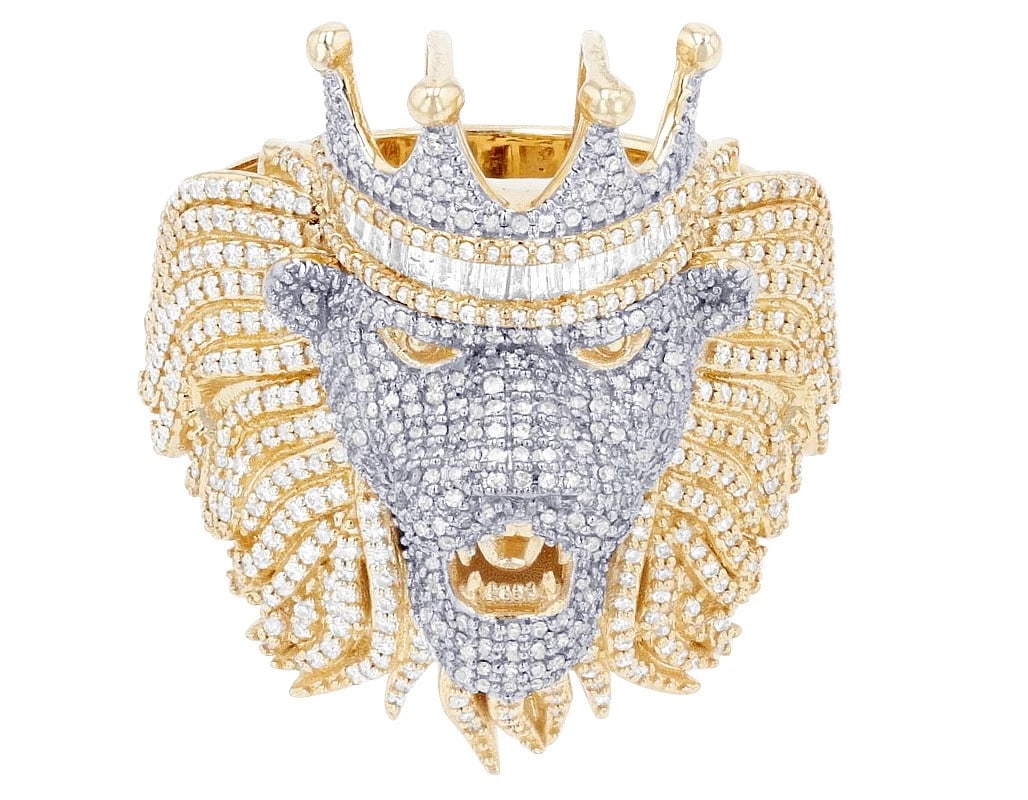 BAGUETTE DIAMOND LION HEAD PINKY RING 10K YELLOW GOLD (1 of 5)