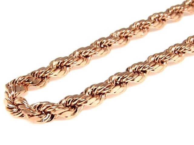 10K ROSE GOLD HOLLOW ROPE CHAIN NECKLACE: 10K Rose Gold Hollow Rope Chain Necklace Brand: None Type: Necklace Material: 10K Rose Gold, Color: Rose Gold Size: Necklace Length 24" Width 6mm Accessories: None Accessories Notice: When
