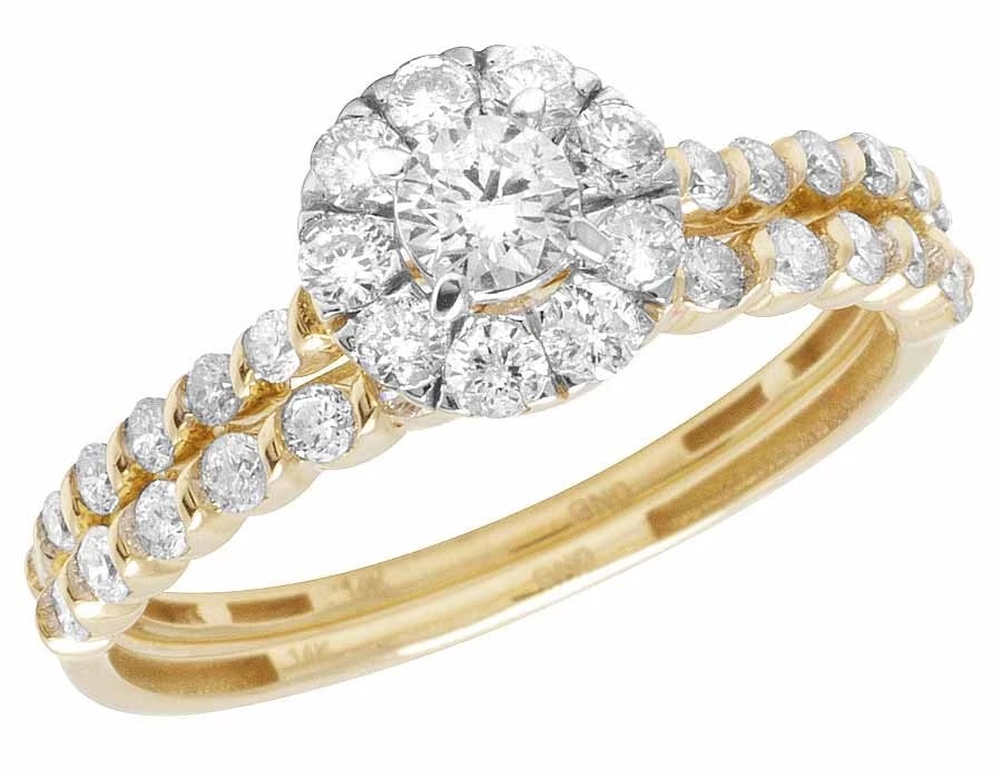 LADIES 14K YELLOW GOLD 2 PIECE FLOWER CLUSTER DIAMOND RING: Ladies 14K Yellow Gold 2 Piece Flower Cluster Diamond Ring Brand: None Type: Ring Material: 14K Yellow Gold, Main Stone/Creation Natural Color: Yellow Gold Size: 7 US Accessories: None Acc