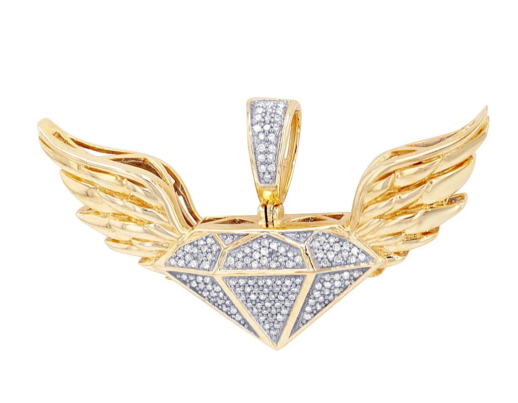 DIAMOND WINGS DIAMOND PENDANT 10K YELLOW GOLD: Diamond Wings Diamond Pendant 10k Yellow Gold Brand: None Type: Pendant Material: 10k Yellow Gold, Color: Yellow Gold Size: Dimension 1.7" x 22mm Accessories: None Accessories Notice: When