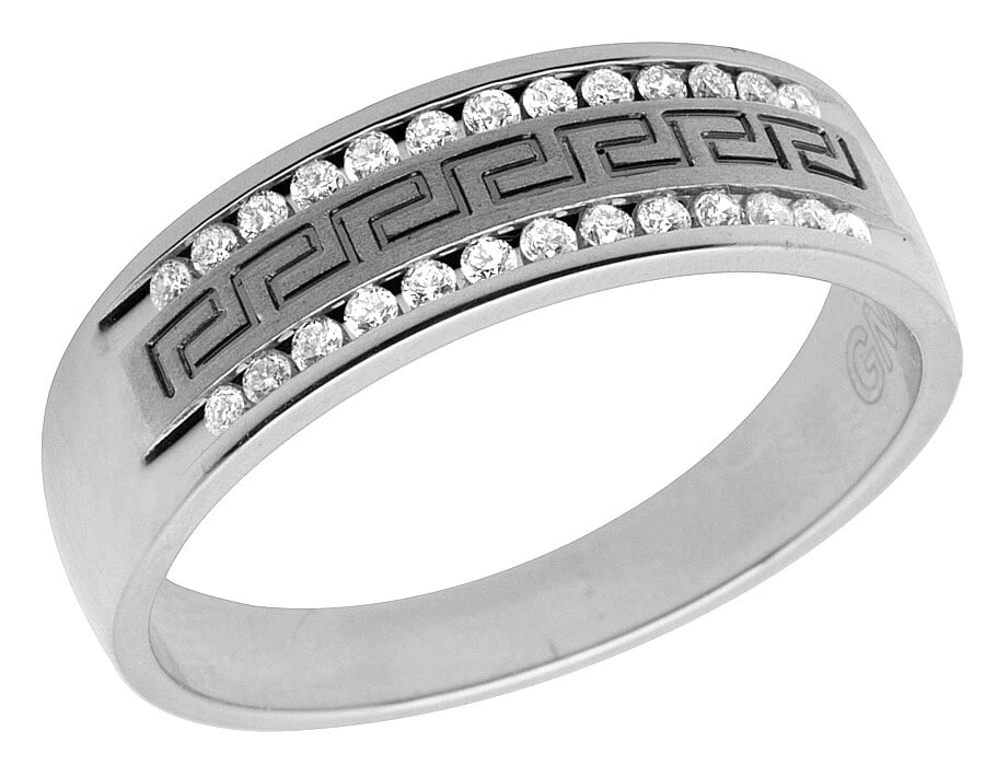 14K WHITE GOLD GREEK KEY GENUINE DIAMONDS BAND RING: 14K White Gold Greek Key Genuine Diamonds Band Ring Brand: None Type: Ring Material: 14K White Gold, Main Stone/Creation Natural Color: White Gold Size: 10 US Accessories: None Accessories