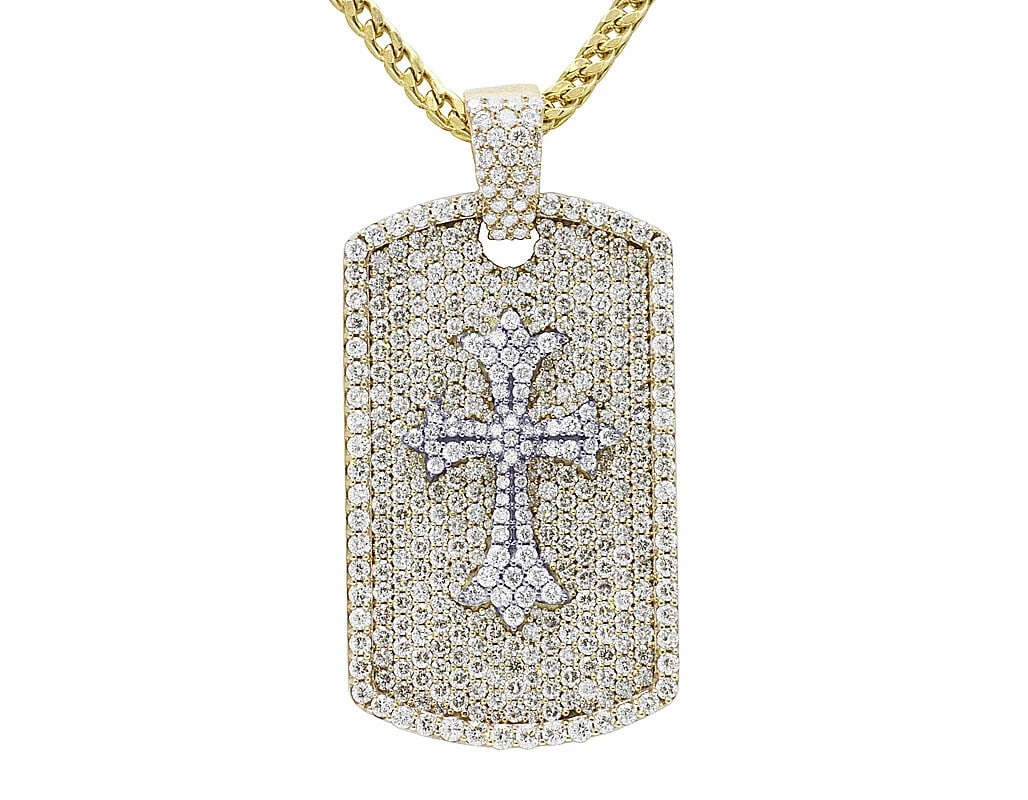 MENS TREFOIL CROSS DIAMOND PENDANT 10K YELLOW-WHITE GOLD: Mens Trefoil Cross Diamond Pendant 10K Yellow-White Gold Brand: None Type: Necklace Material: 10K Yellow-White Gold, Main Stone/Creation Natural Color: Multi-Tone Size: Dimension 2" Accessories: N