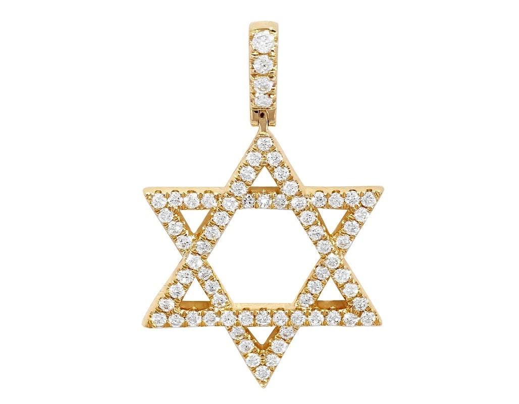 UNISEX STAR OF DAVID DIAMOND PENDANT 10K YELLOW GOLD: Unisex Star Of David Diamond Pendant 10K Yellow Gold Brand: None Type: Pendant Material: 10K Yellow Gold, Main Stone/Creation Natural Color: Yellow Gold Size: Dimension L1.2" x W0.9" Accessories:
