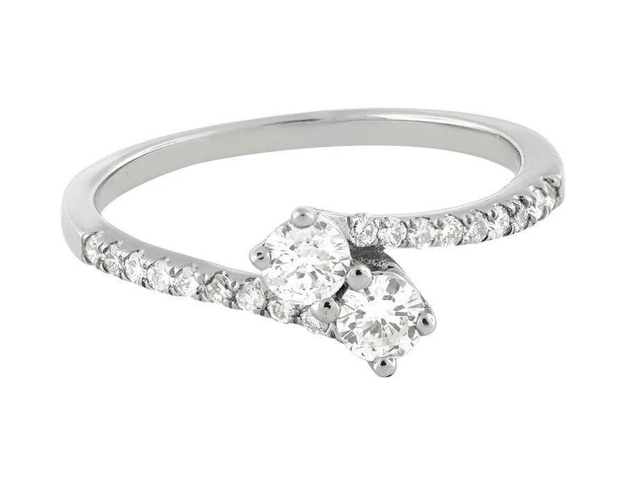 14K WHITE GOLD FOREVER 2 STONE GENUINE DIAMONDS RING (1 of 3)