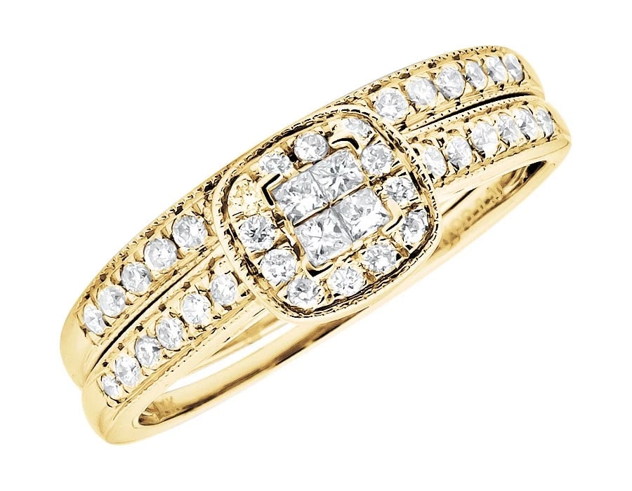 14K YELLOW GOLD DOUBLE HALO PRINCESS CENTER DIAMOND RING: 14k Yellow Gold Double Halo Princess Center Diamond Ring Brand: None Type: Ring Material: 14K Yellow Gold, Main Stone/Creation Natural Color: Yellow Gold Size: 7 US Accessories: None Acces