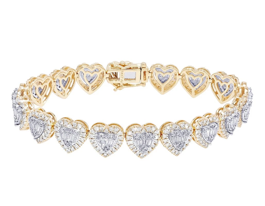 LADIES HEART-SHAPED BAGUETTE DIAMOND 14K GOLD BRACELET (1 of 2)