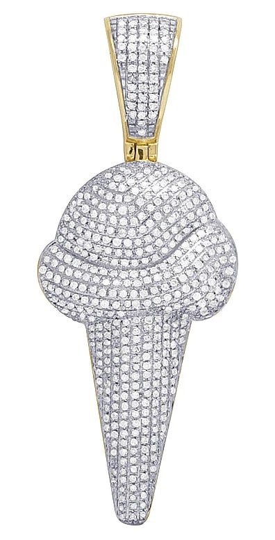 MENS 10K YELLOW GOLD VANILLA CONE DIAMOND PENDANT: Mens 10K Yellow Gold Vanilla Cone Diamond Pendant Brand: None Type: Necklace Material: 10K Yellow Gold, Main Stone/Creation Natural Color: Yellow Gold Size: Dimension 2.2" Accessories: None