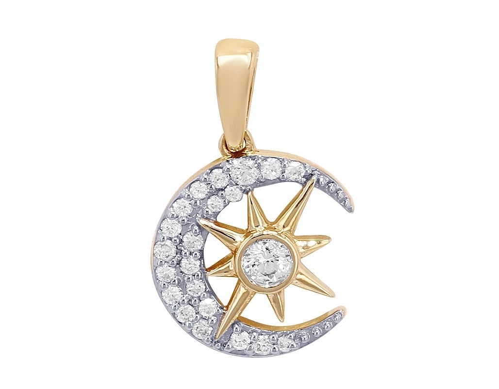 CRESCENT MOON STAR DIAMOND PENDANT 10K YELLOW-WHITE GOLD (1 of 3)