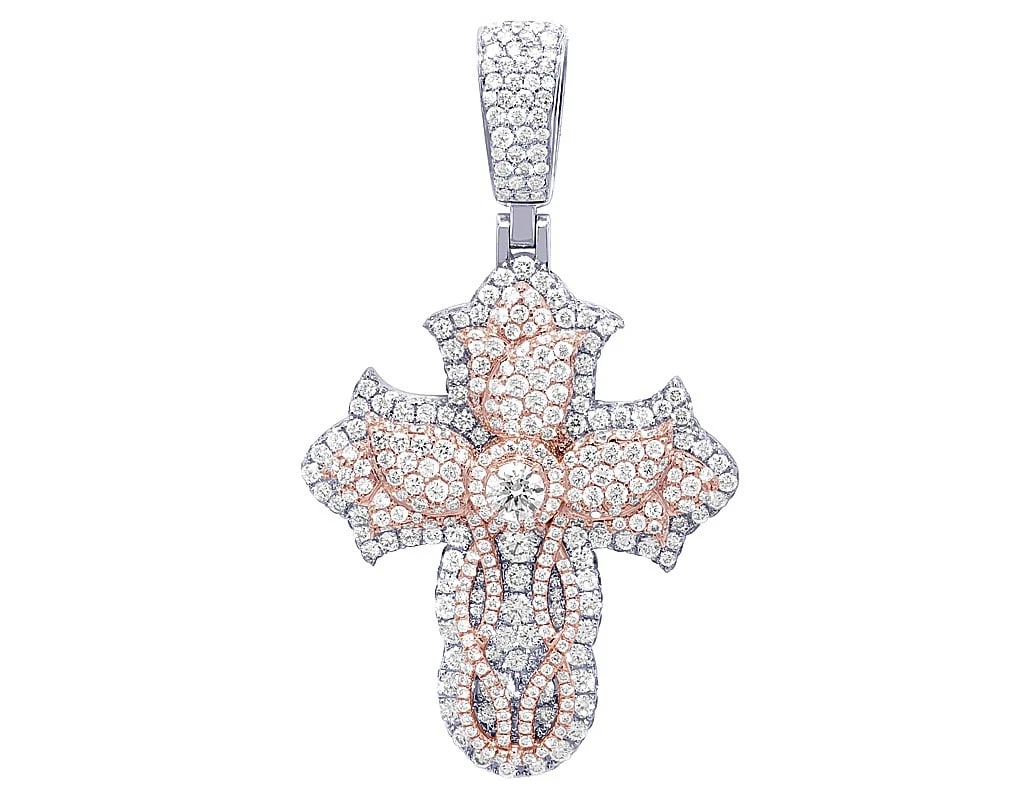 25 POINTER SOLITAIRE ROSE CROSS DIAMOND PENDANT 10K ROSE GOLD: 25 Pointer Solitaire Rose Cross Diamond Pendant 10K Rose Gold Brand: None Type: Pendant Material: 10K Multi-Tone Gold, Main Stone/Creation Natural Color: Multi-Tone Size: Dimension L 2.1" , W 1.2"