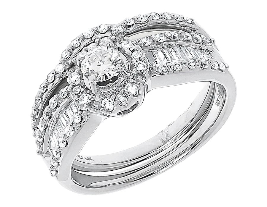 14K WHITE GOLD ROUND SOLITAIRE BAGUETTE DIAMOND 3 PIECE RING (1 of 4)