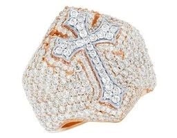 10K ROSE/ WHITE GOLD DIAMOND CROSS PINKY RING: 10K Rose/ White Gold Diamond Cross Pinky Ring Brand: None Type: Ring Material: 10K Rose/ White Gold, Main Stone/Creation Natural Color: Rose/ White Gold Size: 10 US Accessories: None Acces