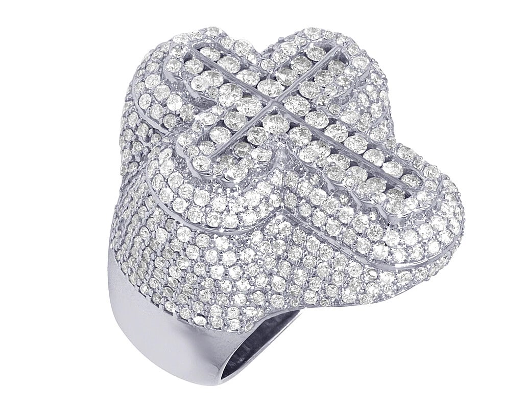TWO ROW CROSS SHAPED DIAMOND PAVE' SET PINKY RING: Two Row Cross Shaped Diamond Pave' Set Pinky Ring Brand: None Type: Ring Material: 10K White Gold, Main Stone/Creation Natural Color: White Gold Size: 10 US Accessories: None Accessories N
