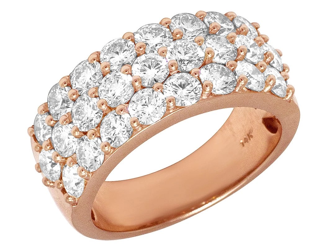 THREE ROW HONEYCOMB 20 POINTERS DIAMOND BAND RING: Three Row HoneyComb 20 Pointers Diamond Band Ring Brand: None Type: Ring Material: 14k Rose Gold, Main Stone/Creation Natural Color: Rose Gold Size: 10 US Accessories: None Accessories Not