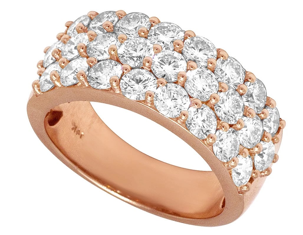 THREE ROW HONEYCOMB 20 POINTERS DIAMOND BAND RING - 3