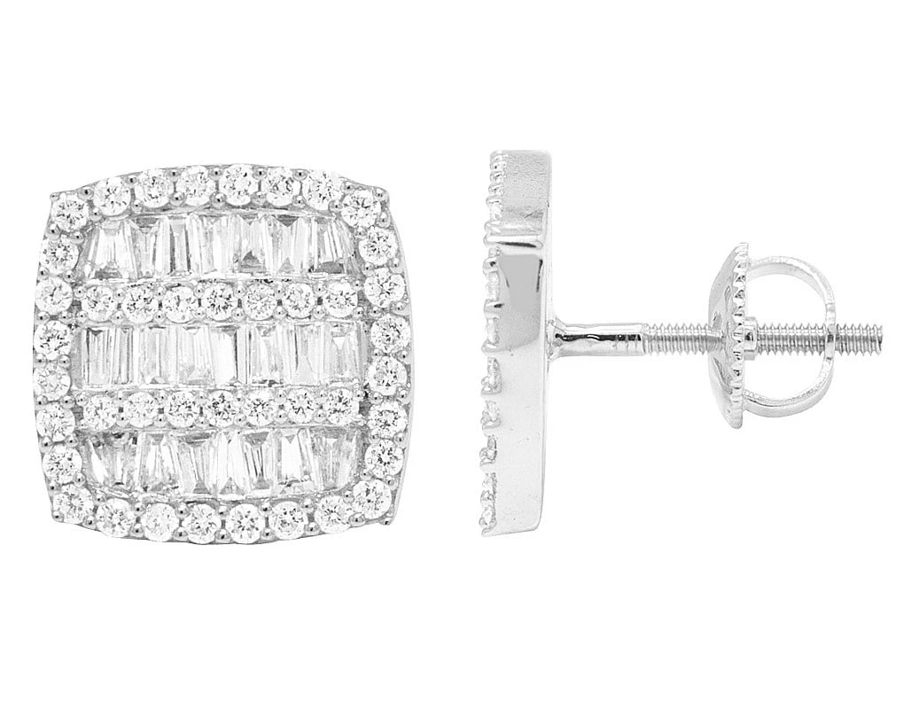 10K GOLD BAGUETTE DIAMOND SQUARE EARRINGS: 10k Gold Baguette Diamond Square Earrings Brand: None Type: Earrings Material: 10K White Gold, Main Stone/Creation Natural Color: White Gold Size: Dimension(s)12MM Accessories: None Access