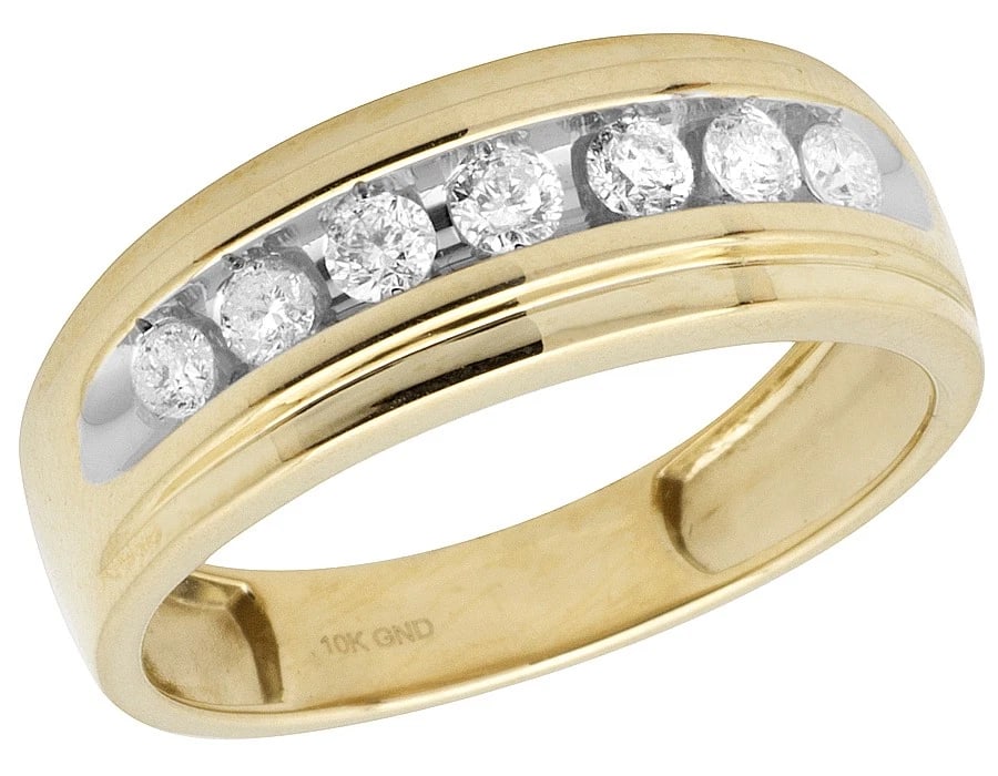 10K YELLOW GOLD ONE-ROW CHANNEL DIAMOND RING: 10K Yellow Gold One-Row Channel Diamond Ring Brand: None Type: Ring Material: 10K Yellow Gold, Main Stone/Creation Natural Color: Yellow Gold Size: 10 US Accessories: None Accessories Noti