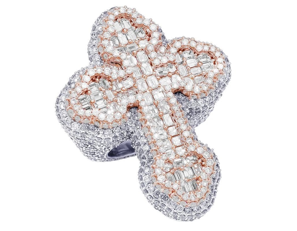 CROSS EMERALD DIAMOND PINKY RING 10K WHITE & ROSE GOLD (1 of 4)