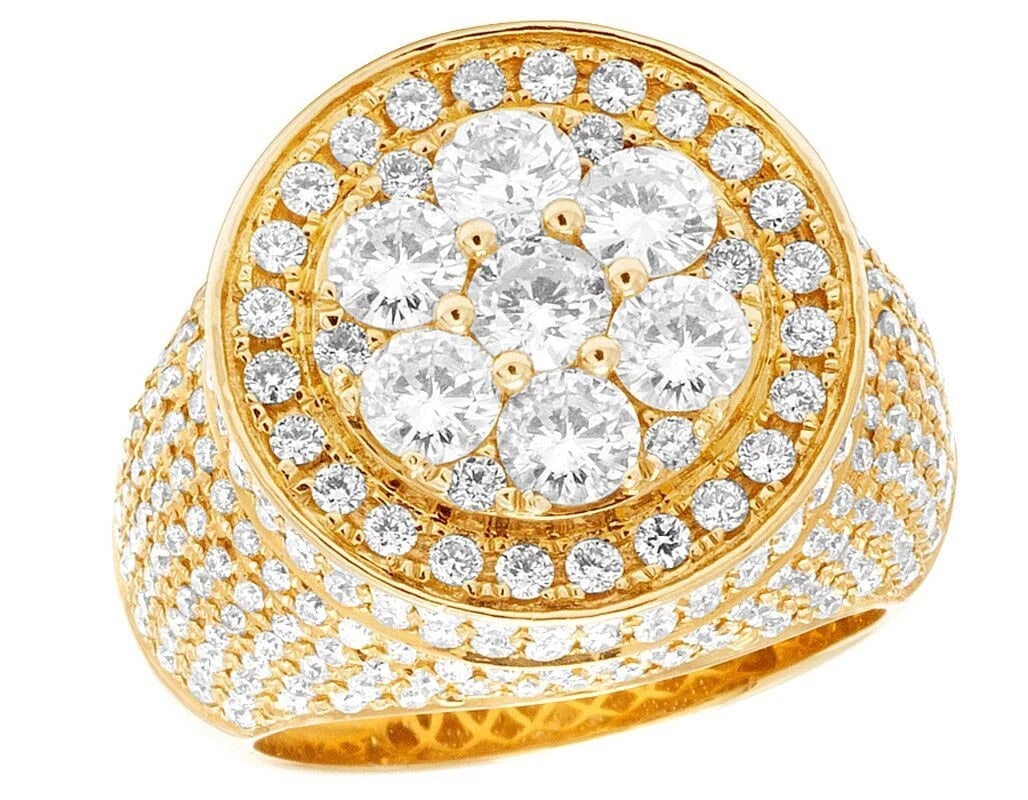 14K YELLOW GOLD GENUINE DIAMOND ROUND 3D CLUSTER PINKY RING: 14K Yellow Gold Genuine Diamond Round 3D Cluster Pinky Ring Brand: None Type: Ring Material: 14K Yellow Gold, Main Stone/Creation Natural Color: Yellow Gold Size: 10 US Accessories: None A