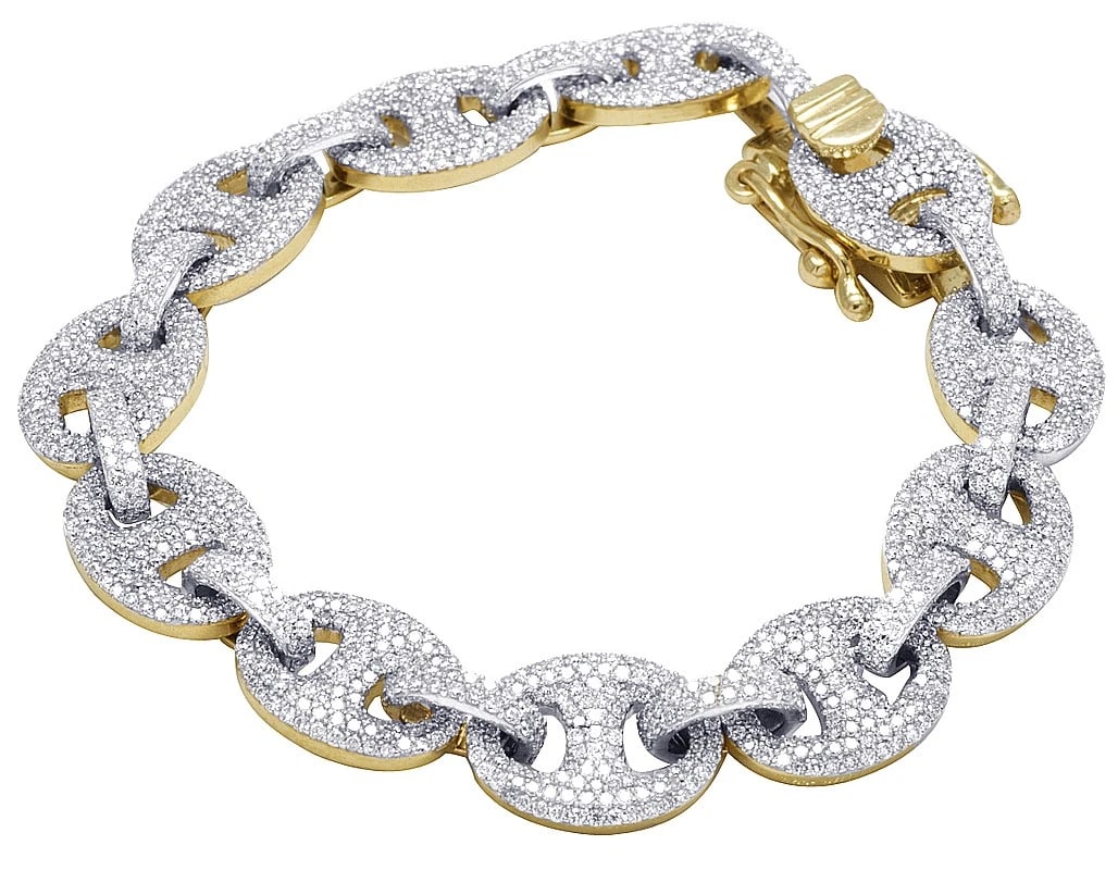 MENS 10K YELLOW GOLD GENUINE DIAMOND BRACELET: Mens 10K Yellow Gold Genuine Diamond Bracelet Brand: None Type: Bracelet Material: 10K Yellow Gold, Main Stone/Creation Natural Color: Yellow Gold Size: Dimension 12MM, 8" Accessories: None