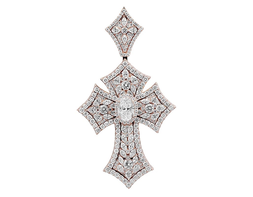 PEAR N MARQUISE DIAMOND PENDANT: Pear n Marquise Diamond Pendant Brand: None Type: Pendant Material: 14k Rose Gold, Main Stone/Creation Natural Color: Rose Gold Size: Dimension L 2.5" , W 1.4" Accessories: None Accessories Notice: