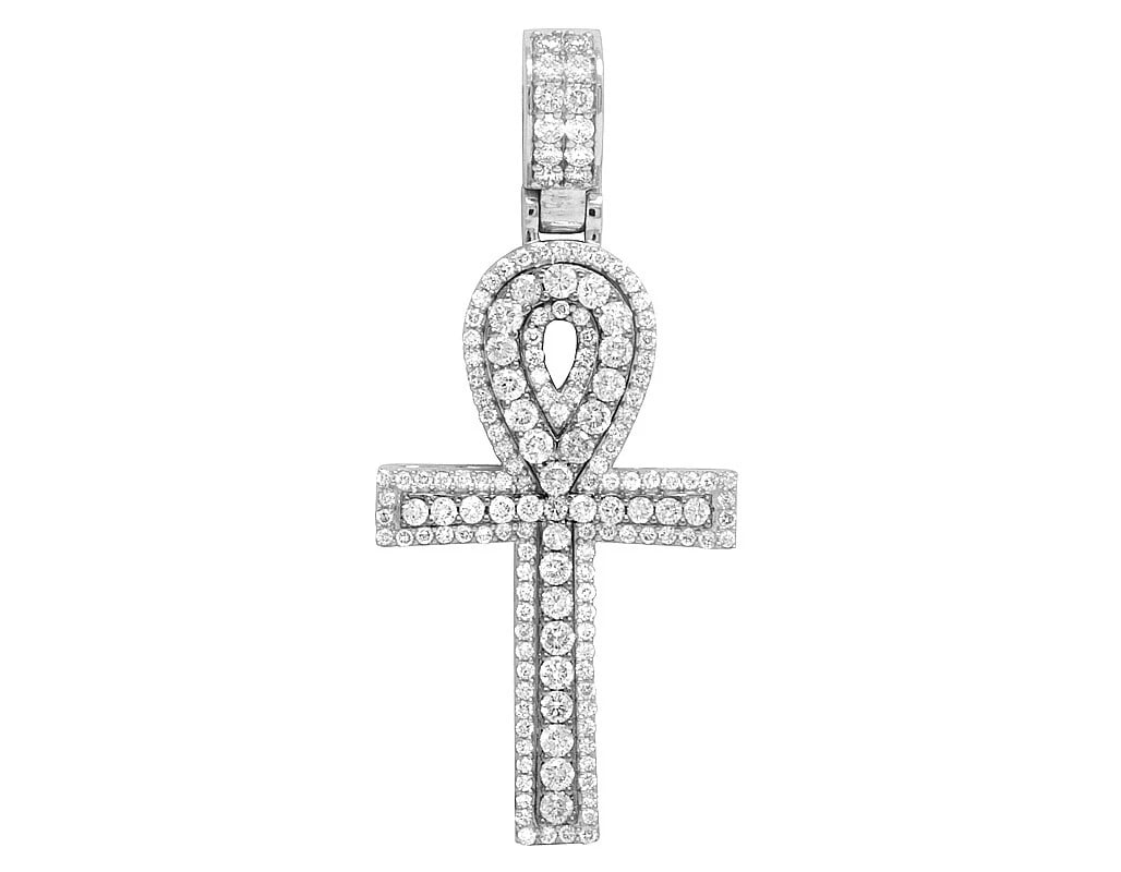 LADIES 10K WHITE GOLD DIAMOND ANKH PENDANT: Ladies 10K White Gold Diamond Ankh Pendant Brand: None Type: Pendant Material: 10K White Gold, Main Stone/Creation Natural Color: White Gold Size: Dimensions 2" Accessories: None Accessories Notice: