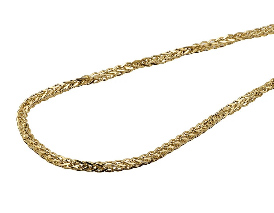 10K YELLOW GOLD PALM WHEAT CHAIN NECKLACE: 10K Yellow Gold Palm Wheat Chain Necklace Brand: None Type: Necklace Material: 10K Yellow Gold, Color: Yellow Gold Size: Length 24 in Width 3mm Accessories: None Accessories Notice: When purchasing