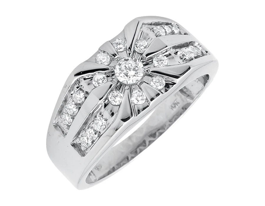 SOLID 10K WHITE GOLD STRIP ROWS DIAMOND PINKY RING: Solid 10K White Gold Strip Rows Diamond Pinky Ring Brand: None Type: Ring Material: 10K White Gold, Main Stone/Creation Natural Color: White Gold Size: 10 US Accessories: None Accessories Notice: